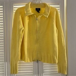Pure Handknit Sweater Cardigan L/XL Yellow Bright Zipper Boho Artsy